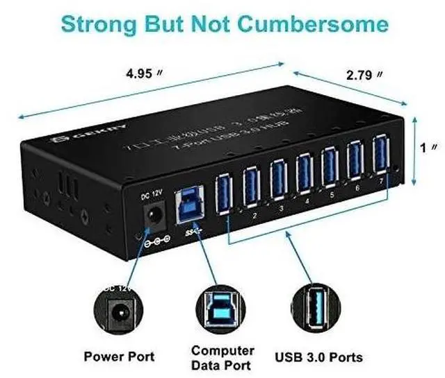 Alt view image 6 of 7 - FOR-USB 30 Hub Metal Case Mountable 7Port Powered USB Hub 30 with 12V3A AC AdapterType A