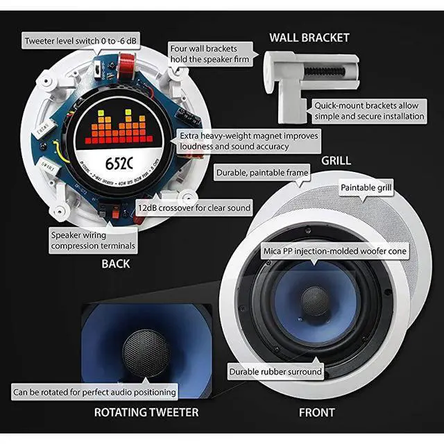 Alt view image 7 of 7 - FOR-Silver Ticket inCeiling Speaker with Pivoting Tweeter 65 Inch inCeiling 95 inch Overall Size