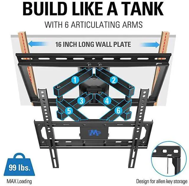 Alt view image 2 of 7 - FOR-TV Wall Mounts TV Bracket for Most 3255 Inch Flat Screen TV Mount Bracket Full Motion TV Wall Mount with Swivel Articulating Dual Arms Max VESA 400x400mm 99 LBS Loading MD2380