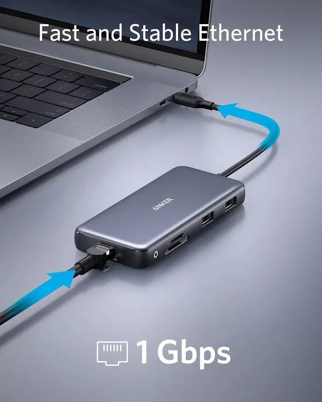 Alt view image 6 of 7 - FOR-USB C Hub 555 USB-C Hub (8-in-1) with 100W Power Delivery 4K 60Hz HDMI Port 10Gbps USB C and 2 USB A Data Ports Ethernet Port microSD and SD Card Reader for MacBook Pro and More