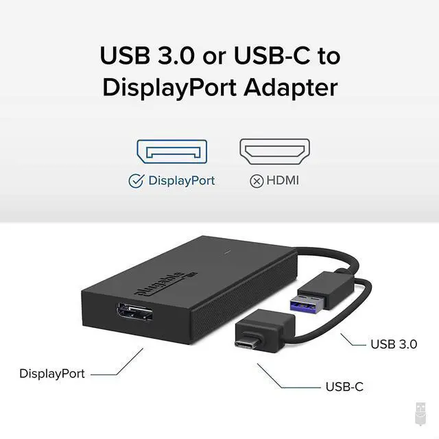 Alt view image 2 of 7 - FOR-USB C to DisplayPort Adapter Universal Video Graphics Adapter for USB 3.0 and USB-C Macs and Windows Extend a DisplayPort Monitor up to 1080p@60Hz
