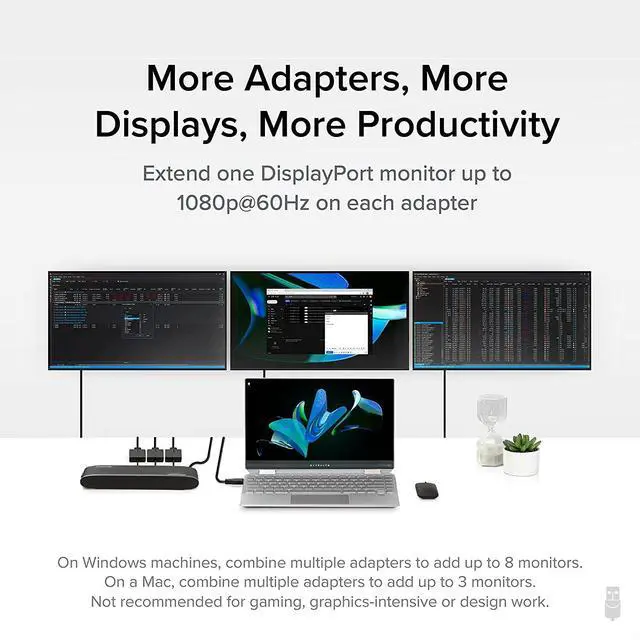 Alt view image 3 of 7 - FOR-USB C to DisplayPort Adapter Universal Video Graphics Adapter for USB 3.0 and USB-C Macs and Windows Extend a DisplayPort Monitor up to 1080p@60Hz