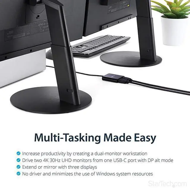 Alt view image 3 of 6 - FOR-com 2Port Multi Monitor Adapter USBC to 2x HDMI Video Splitter USB TypeC to HDMI MST Hub Dual 4K 30Hz or 1080p 60Hz Thunderbolt 3 Compatible Windows Only MSTCDP122HD