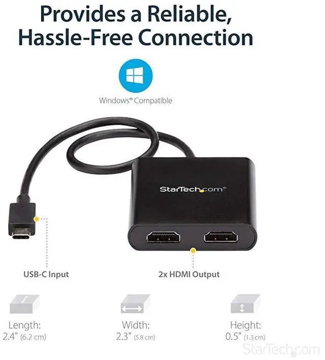 Alt view image 5 of 6 - FOR-com 2Port Multi Monitor Adapter USBC to 2x HDMI Video Splitter USB TypeC to HDMI MST Hub Dual 4K 30Hz or 1080p 60Hz Thunderbolt 3 Compatible Windows Only MSTCDP122HD