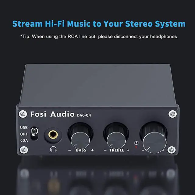 Alt view image 3 of 7 - FOR-Q4 Mini Stereo Gaming DAC Headphone Amplifier 24Bit192 KHz USBOpticalCoaxial to RCA AUX DigitaltoAnalog Audio Converter Adapter for HomeDesktop PoweredActive Speakers Black