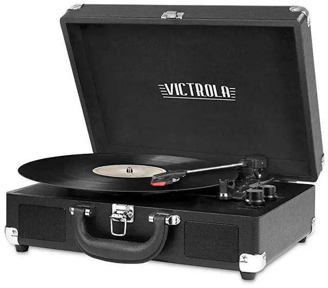 Main image of FOR-Vintage 3Speed Bluetooth Portable Suitcase Record Player with Builtin Speakers | Upgraded Turntable Audio Sound| Includes Extra Stylus | Black Model Number VSC550BTBK