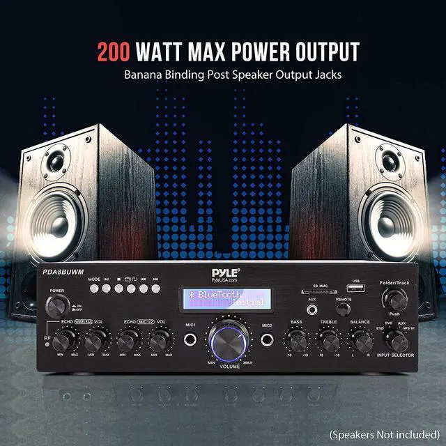 Alt view image 4 of 7 - FOR-Wireless Microphone Power Amplifier System-200W Dual Channel Sound Audio Stereo Karaoke Speaker Receiver w/ USB, AUX, Microphone IN w/ Echo, Radio,Home Theater via RCA, Studio Use-South City Mall