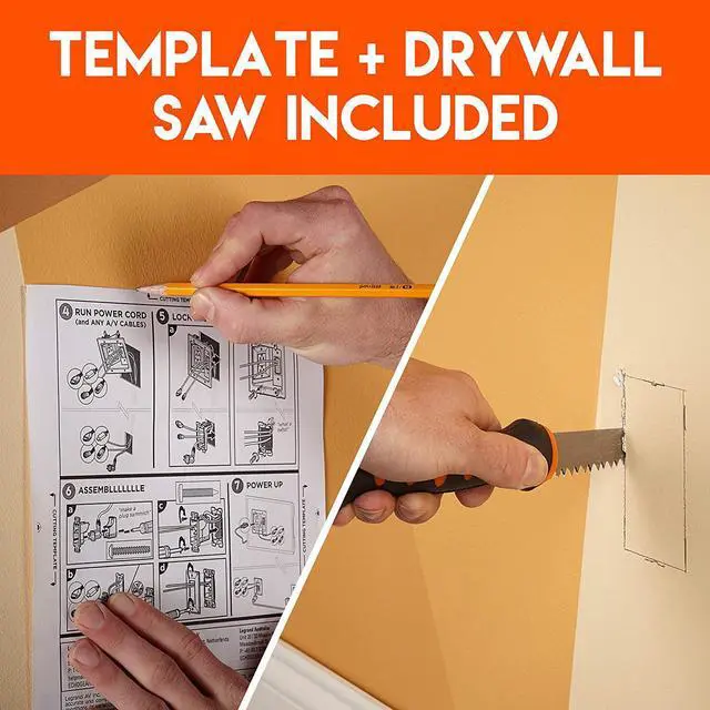 Alt view image 3 of 7 - FOR-in Wall Cable Concealer Kit - Hide TV Power Cables & Low Voltage Wires Behind The Wall - Perfect for Wall Mounted TVs - Includes Template Saw & Low Profile Extension Cord