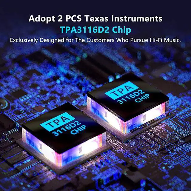 Alt view image 4 of 6 - FOR-Bluetooth 50 Stereo Audio 2 Channel Amplifier Receiver Mini HiFi Class D Integrated Amp 20CH for Home Speakers 100W x 2 with Bass and Treble Control TPA3116 with Power Supply