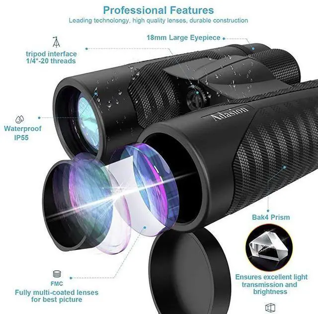 Alt view image 2 of 6 - FOR-Binoculars for Adults with New Smartphone Photograph Adapter 18mm Large View Eyepiece 165mm Super Bright BAK4 Prism FMC Lens Binoculars for Birds Watching Hunting Waterproof 125 lbs