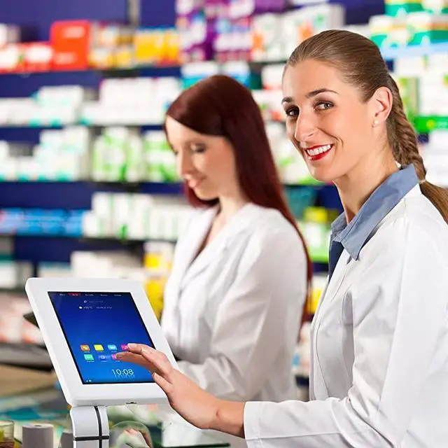 Alt view image 6 of 6 - FOR-AntiTheft Tablet Security Stand Kiosk Floor Standing Mount Tablet Case Holder w Lock Adjustable Clamp Arm Internal Cable Routing For iPad 2 3 4 Samsung Android Tablets PSPADLK38