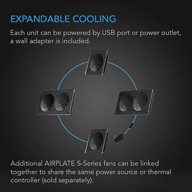 Alt view image 5 of 7 - FOR-AIRPLATE S7 Quiet Cooling Fan System 12 with Speed Control for Home Theater AV Cabinets