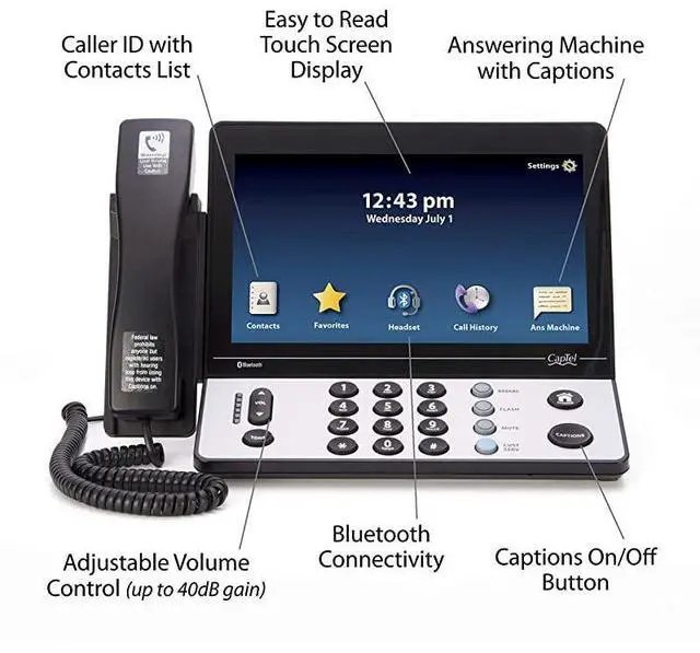 Alt view image 4 of 6 - FOR-2400i Captioned Telephone Large TouchScreen Captioned Telephone with 40dB Amplification