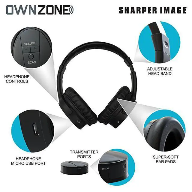 Alt view image 2 of 7 - FOR-OWN ZONE Wireless Rechargeable TV Headphones RF Connection 24 GHz Transmits Wirelessly up to 100ft No Bluetooth Required AUX RCA Optical Cable Included Black