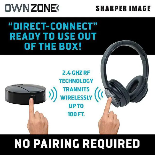 Alt view image 7 of 7 - FOR-OWN ZONE Wireless Rechargeable TV Headphones RF Connection 24 GHz Transmits Wirelessly up to 100ft No Bluetooth Required AUX RCA Optical Cable Included Black
