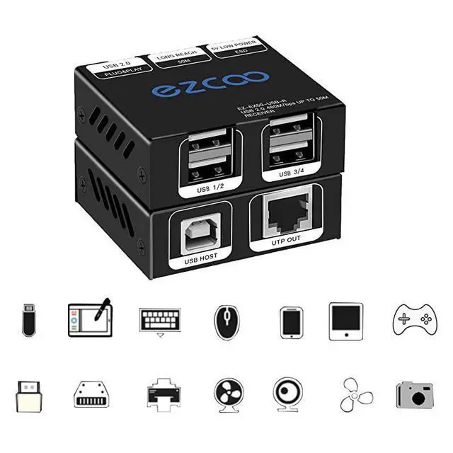Alt view image 2 of 7 - FOR-20 Extender 165ft 50m with 4Port HUB by Ethernet Cat5e Cat6 RJ45 LAN ExtensionTwo Webcams Work SyncPlug and PlaySupport WindowsMacOSAndroidLinux 15m Cable5V Power EX60