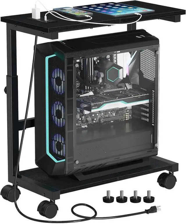 Main image of FOR-Computer Tower Stand with Charging Station, 25.0"-32.1" Height Adjustable PC Tower Stand for Floor, Mobile PC Holder