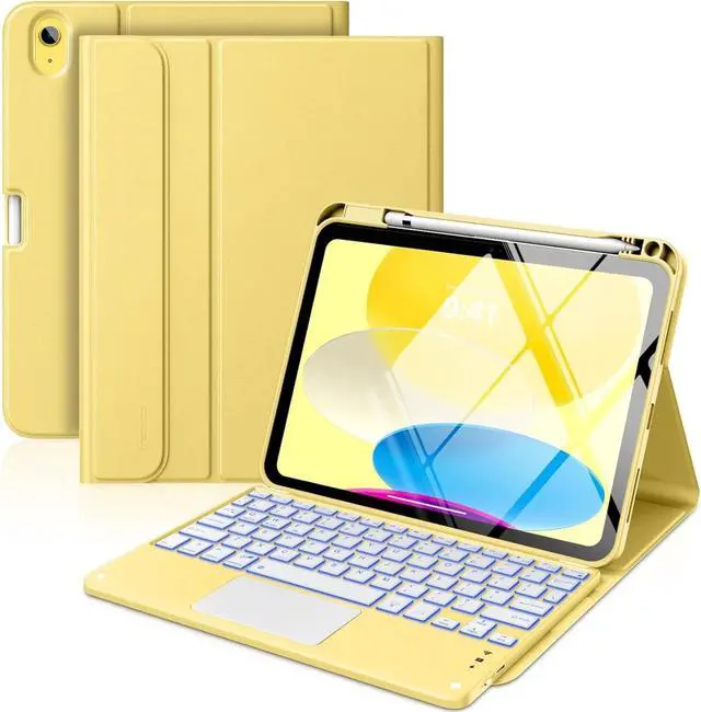 Main image of FOR-Keyboard Case for iPad 10th Generation 10.9 inch Case with Pencil Holder, 7 Colors Backlit Multi-TrackPad Detachable Bluetooth Keyboard,Light Yellow