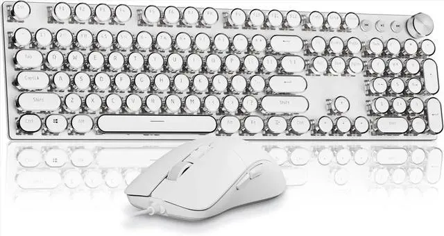 Main image of FOR-Wired Typewriter keyboard and Mouse Combo, Typewriter Style Mechanical Gaming Keyboard,104 Keys Backlit LED Keyboards, Media Control Knob
