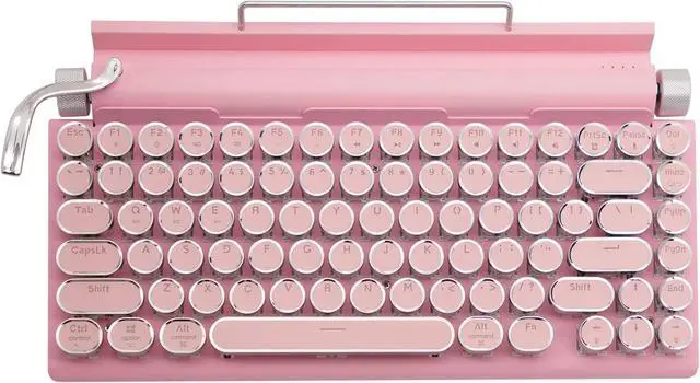 Main image of FOR-Typewriter-Style Retro Mechanical Keyboard LED Backlight 83 Keys Bluetooth 5.0 Blue Axis Pink Color Panel Compatible , 12.8x6.6x1.6in
