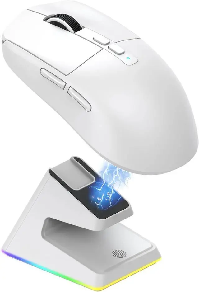 Main image of FOR-Wireless Gaming Mouse,RGB Magnetic Charging Dock,2.4GHz/BT5.2/USB-C Tri-Mode,PAW3395 Sensor 26K DPI, for Win/Mac - White