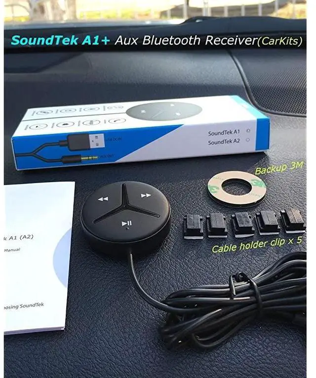 Alt view image 7 of 7 - FOR-SoundTek A1+ Aux Bluetooth Car Kit Handsfree Calls Music Streaming Qualcomm Chipset Built in DSP + MIC and Noise Isolator AAC Codec Aux Bluetooth Receiver/Adaptor for Car SUV Trucks