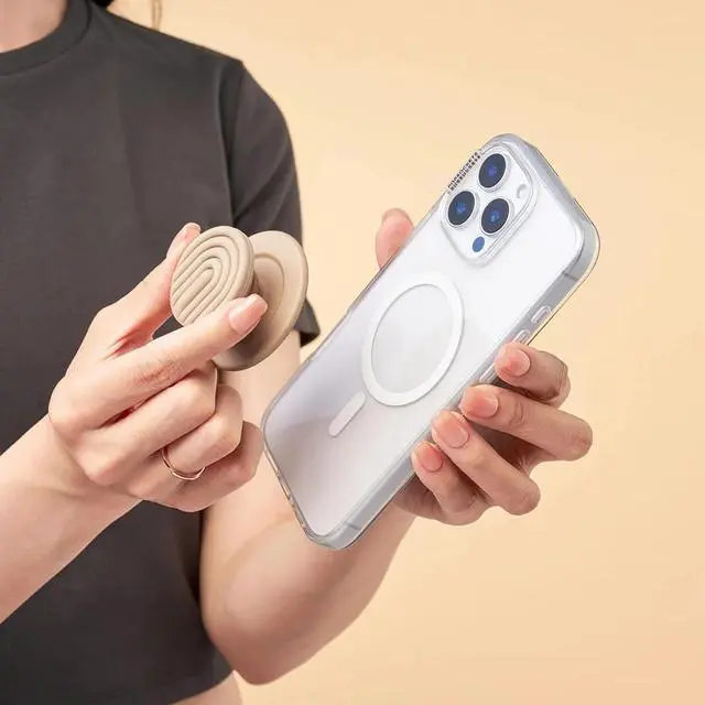 Alt view image 3 of 6 - Phone Grip for MagSafe with Kickstand, Magnetic Stand, Swappable Top, Secure Hold for iPhone MagSafe Cases- Curves Latte