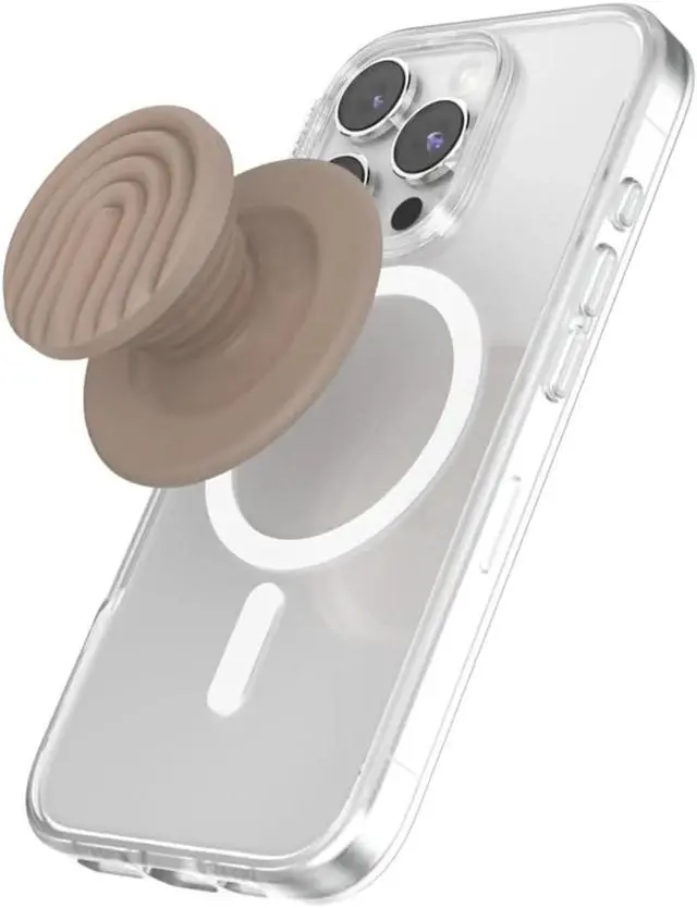 Main image of Phone Grip for MagSafe with Kickstand, Magnetic Stand, Swappable Top, Secure Hold for iPhone MagSafe Cases- Curves Latte