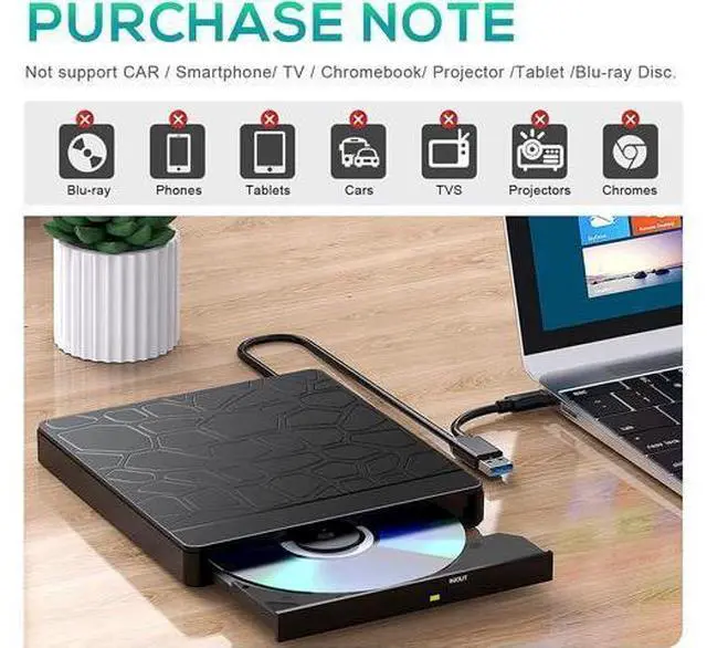 Alt view image 6 of 7 - External CD DVD Drive for laptop Windows 11 10, USB 3.0 and Type-C Portable CD DVD +/-RW ROM Drive Reader CD/DVD Burner Rewriter with SD TF Slot & 2x USB Ports, Slim DVD/CD Player for Linux, Mac OS