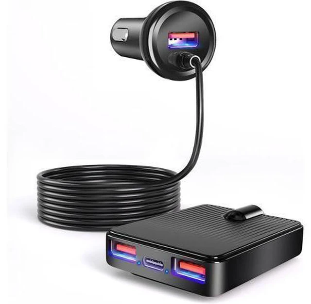 Main image of USB C Car Charger, 74W Fast Car Phone Charger PD & QC 3.0 Car Charger with 6.5ft Cable for Back Seat Charging, 4 Multi Ports Cigarette Lighter Adapter Car Charger for Smartphones, Tablet PC..
