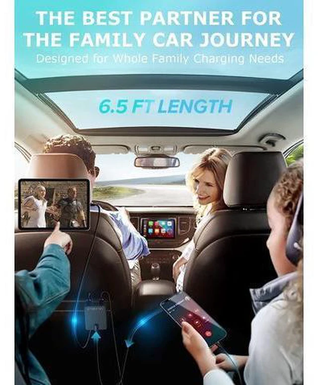 Alt view image 5 of 7 - USB C Car Charger, 74W Fast Car Phone Charger PD & QC 3.0 Car Charger with 6.5ft Cable for Back Seat Charging, 4 Multi Ports Cigarette Lighter Adapter Car Charger for Smartphones, Tablet PC..