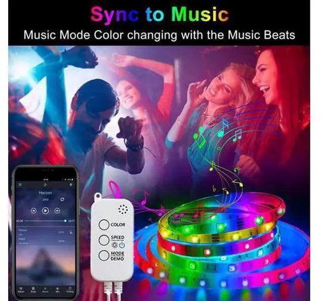 Alt view image 5 of 7 - 50ft/15M LED Strip Lights, HRDJ RGB LED Light Strip Music Sync RGB LED Strip,5050 SMD Color Changing LED Strip Light Bluetooth Controller + 24 Key Remote LED Lights for Bedroom Home Party