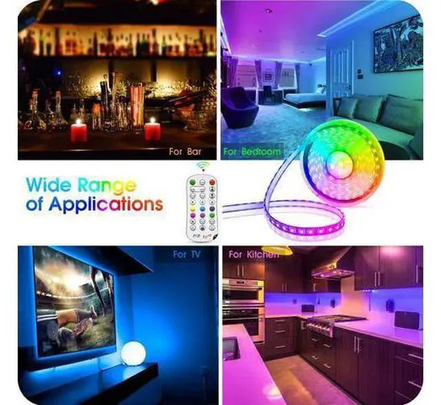Alt view image 3 of 7 - 50ft/15M LED Strip Lights, HRDJ RGB LED Light Strip Music Sync RGB LED Strip,5050 SMD Color Changing LED Strip Light Bluetooth Controller + 24 Key Remote LED Lights for Bedroom Home Party