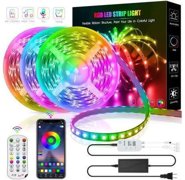 Main image of 50ft/15M LED Strip Lights, HRDJ RGB LED Light Strip Music Sync RGB LED Strip,5050 SMD Color Changing LED Strip Light Bluetooth Controller + 24 Key Remote LED Lights for Bedroom Home Party
