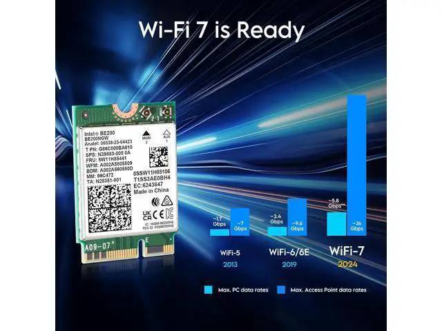 Alt view image 2 of 7 - Wireless WiFi Network Card, BE200 WiFi 7 Adapter, BE200NGW 8774Mbps Bluetooth 5.4 Tri-Band 802.11be NGFF M.2 Module, MU-MIMO, WPA4, Wireless Adapter for Laptop, Only Work for Windows 11 (64-bit)