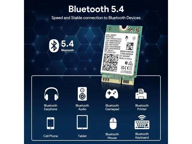 Alt view image 4 of 7 - Wireless WiFi Network Card, BE200 WiFi 7 Adapter, BE200NGW 8774Mbps Bluetooth 5.4 Tri-Band 802.11be NGFF M.2 Module, MU-MIMO, WPA4, Wireless Adapter for Laptop, Only Work for Windows 11 (64-bit)