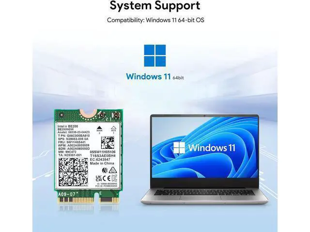 Alt view image 6 of 7 - Wireless WiFi Network Card, BE200 WiFi 7 Adapter, BE200NGW 8774Mbps Bluetooth 5.4 Tri-Band 802.11be NGFF M.2 Module, MU-MIMO, WPA4, Wireless Adapter for Laptop, Only Work for Windows 11 (64-bit)