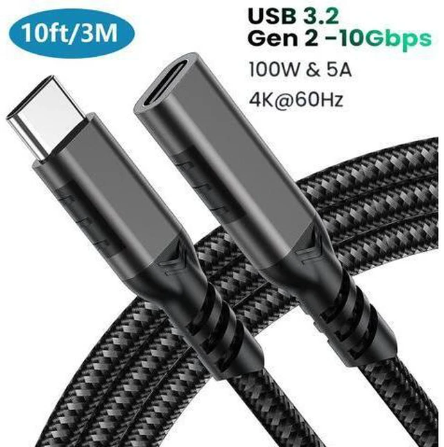 Main image of USB C Extension Cable 10ft/3M,Nylon Braided USB Type C Extender Cord Male to Female, USB C 3.2 Gen2 100W Fast Charging 4K @60Hz 10Gbps Data Transfer Compatibility for M-a-c-Book Laptop Mobile Phone