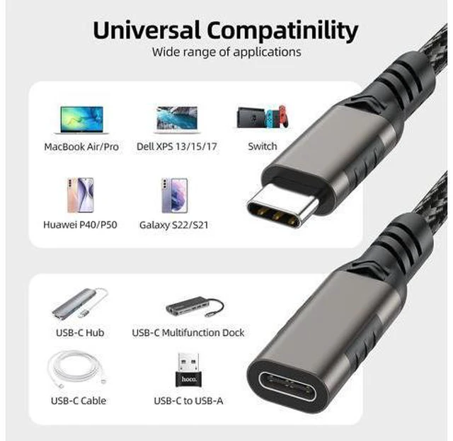 Alt view image 6 of 7 - USB C Extension Cable 10ft/3M,Nylon Braided USB Type C Extender Cord Male to Female, USB C 3.2 Gen2 100W Fast Charging 4K @60Hz 10Gbps Data Transfer Compatibility for M-a-c-Book Laptop Mobile Phone