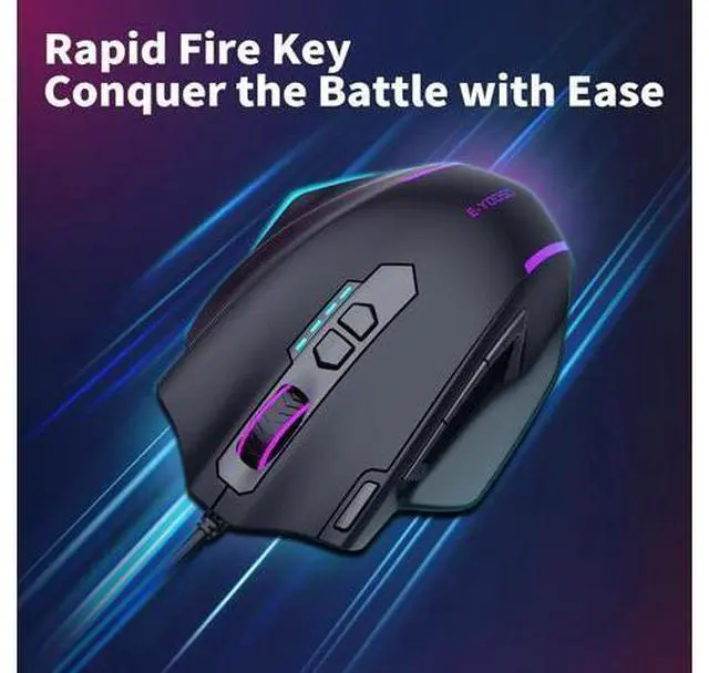 Alt view image 5 of 7 - AUTYUE Large Gaming Mouse Wired, 12400 DPI, 11 Programmable Buttons, Rapid Fire Button, 5 Side Buttons, RGB Backlit, Adjustable Weights, Software Supports, Wired Mouse for PC/Mac and Laptop - Black