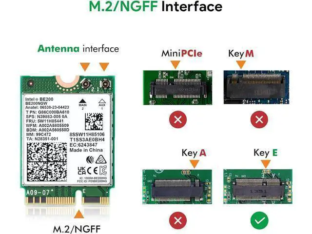 Alt view image 5 of 7 - Wireless WiFi Network Card, BE200 WiFi 7 Adapter, BE200NGW 8774Mbps Bluetooth 5.4 Tri-Band 802.11be NGFF M.2 Module, MU-MIMO, WPA4, Wireless Adapter for Laptop, Only Work for Windows 11 (64-bit)