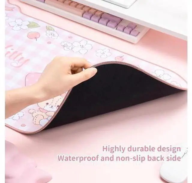 Alt view image 3 of 7 - Kawaii Anime Mouse Pad - Cute Gaming Desk Mat With Bowknot Edge, Non-Slip Waterproof for Keyboard, Large Extended for Office Gaming - FlowerCat