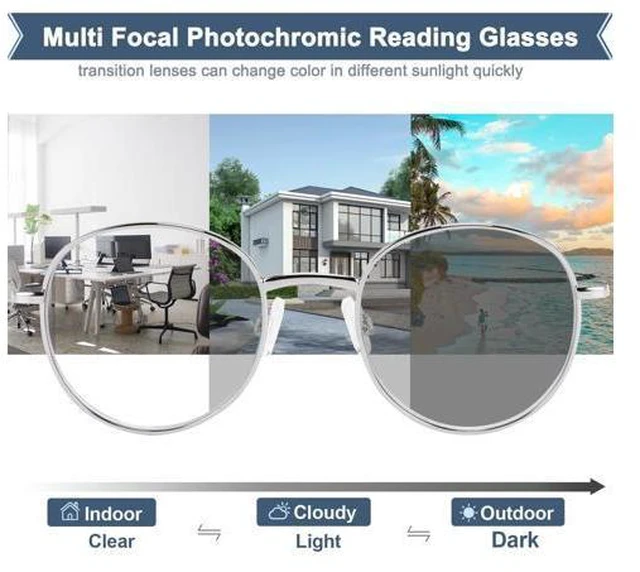 Alt view image 2 of 5 - GHDBFMB Photochromic Progressive Multifocus Reading Glasses For Men And Women 1.5 Round Multifocal Readers Transition Eyewear