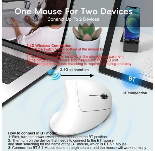 Alt view image 4 of 7 - Ergonomic vertical mouse 2.4G + BT5.1 dual-mode 2400dpi adjustable silent design