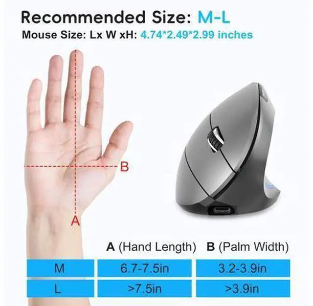 Alt view image 5 of 7 - Ergonomic vertical mouse 2.4G + BT5.1 dual-mode 2400dpi adjustable silent design