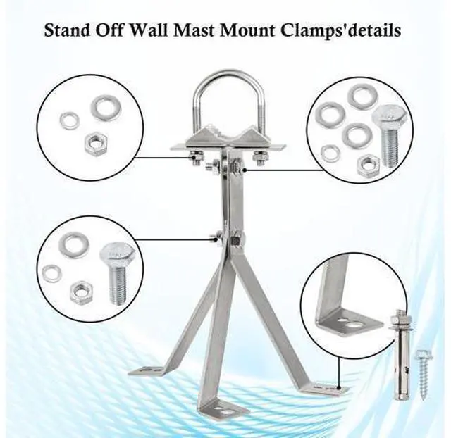 Alt view image 2 of 5 - XRDS-RF Antenna Wall Mount 8 Inch Heavy-Duty Stand Off Wall Mast Mount Windproof Antenna Mounting Bracket for TV Antenna Mast ( 3-Leg + 2-Leg)