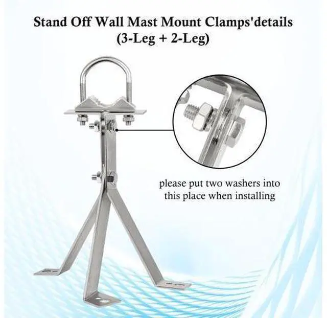 Alt view image 3 of 5 - XRDS-RF Antenna Wall Mount 8 Inch Heavy-Duty Stand Off Wall Mast Mount Windproof Antenna Mounting Bracket for TV Antenna Mast ( 3-Leg + 2-Leg)