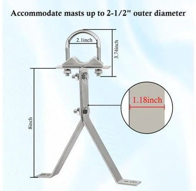 Alt view image 4 of 5 - XRDS-RF Antenna Wall Mount 8 Inch Heavy-Duty Stand Off Wall Mast Mount Windproof Antenna Mounting Bracket for TV Antenna Mast ( 3-Leg + 2-Leg)