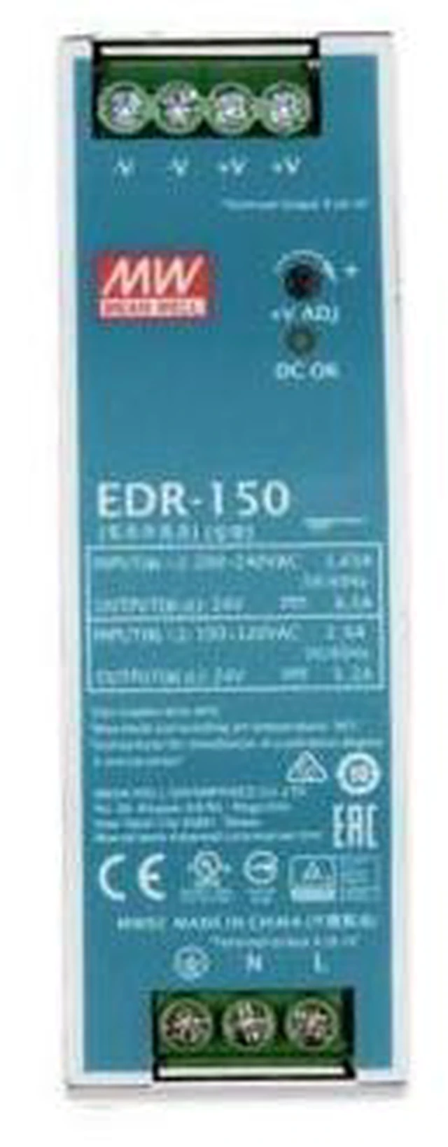 Alt view image 3 of 4 - Mean Well EDR 150W 24V 6.5A Switching Power Supply AC/DC Single Output Industrial DIN Rail EDR-150-24 Power Supply Driver Transformer, Slim Metal Case