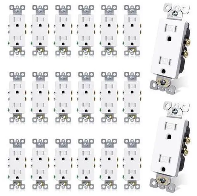 Main image of ELEGRP 15 Amp Tamper Resistant White Electrical Wall Outlet, 125V, UL Listed, 20 Pack